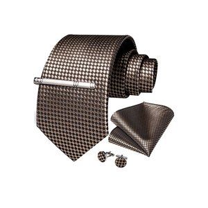 Men's Silk Tie + Pocket Square + Cufflinks + Tie Clip 4 Piece Set